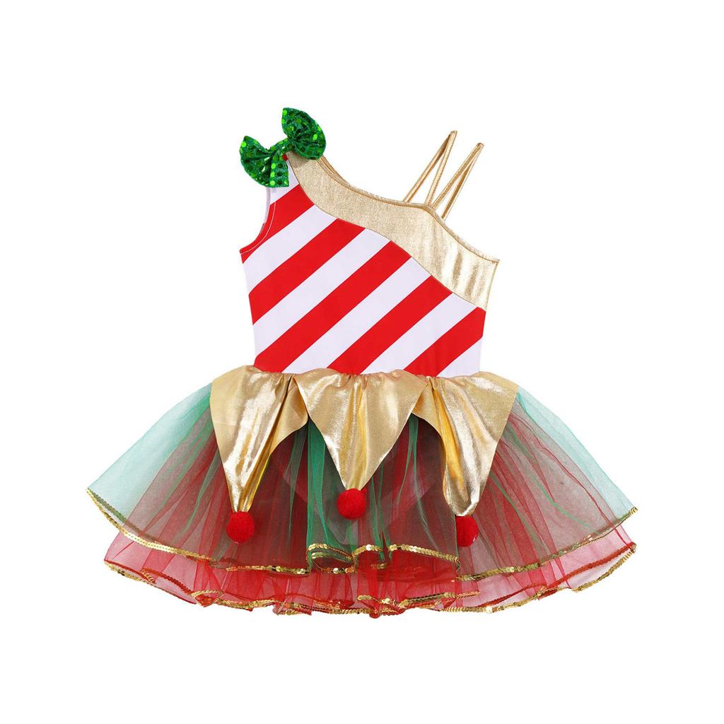 Kids Girls Stylish Dance Clothing Stage Performance Mesh Tutu Dress Christmas Carnival Cosplay