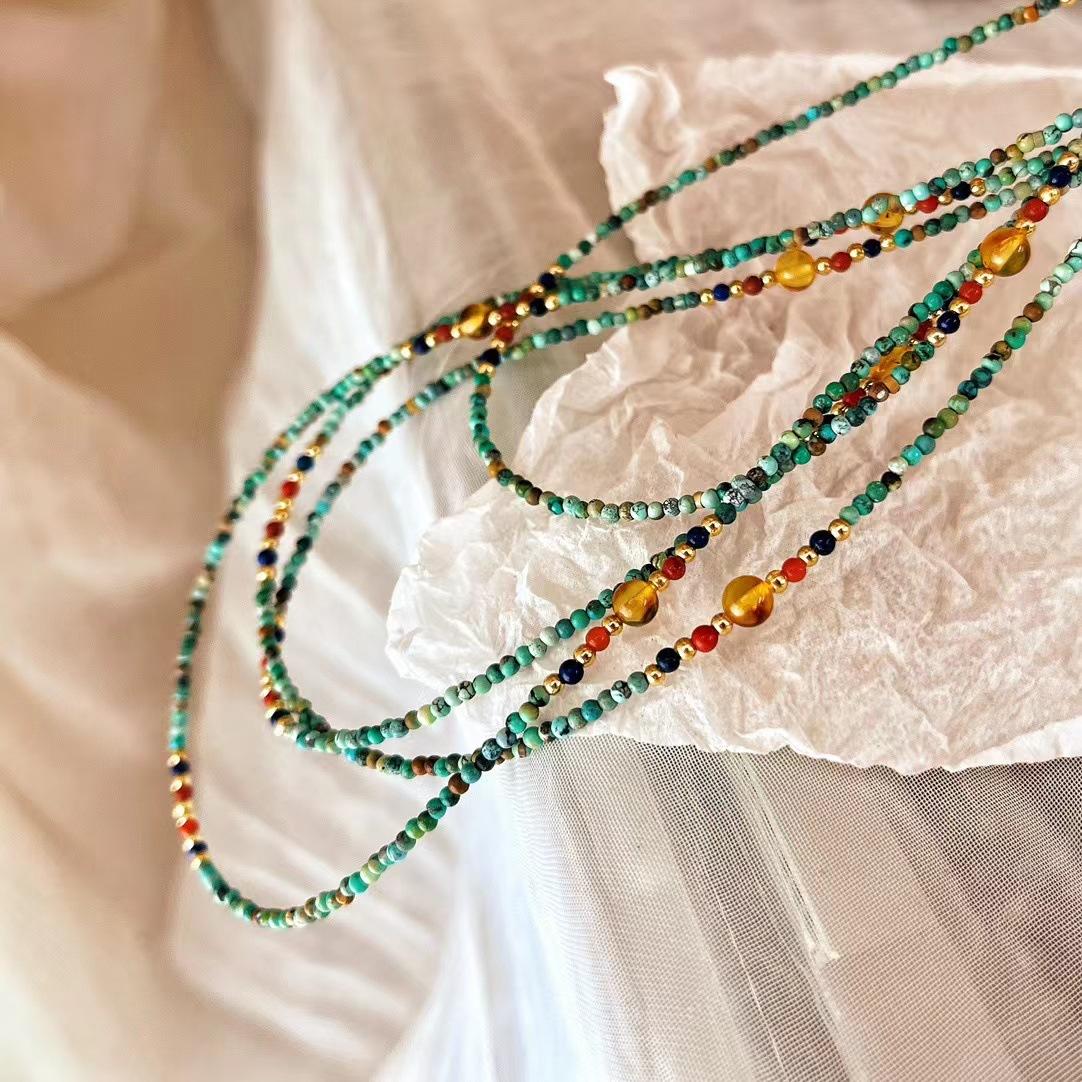 

Natural turquoise BABY bead clavicle chain necklace retro national style niche style