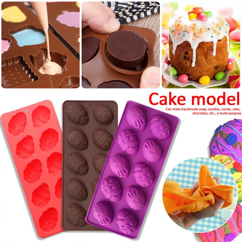 1pcs 10 Cavity Easter Silicone Mold Rabbit Colored Egg Chocolate Cake Mold Holiday Decoration Baking Tools Manual Soap Mould