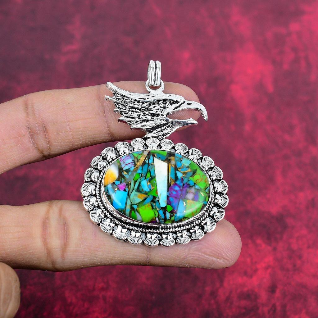 Fiesta Kingman Türkis Anhänger, 925 Massiv Sterlingsilber Edelsteinschmuck, Handgefertigter Anhänger, Für Hochzeitsgeschenk