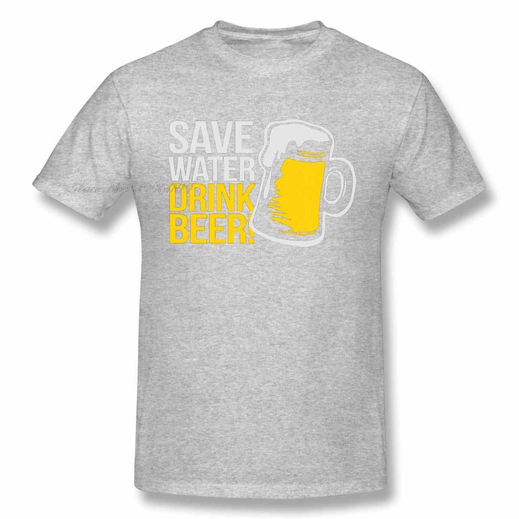 Wasser sparen Bier trinken T-Shirt Übergröße Baumwoll-T-Shirts Kurzarm Streetwear T-Shirts Tee-Tops