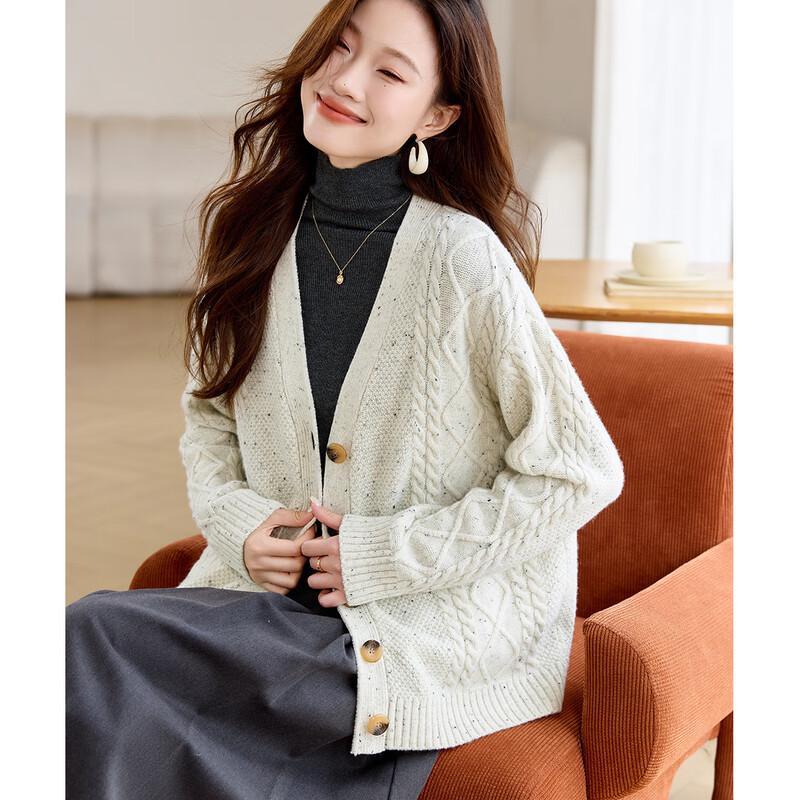 Srcr Women's 100% Wool Thick Knitted Cardigan