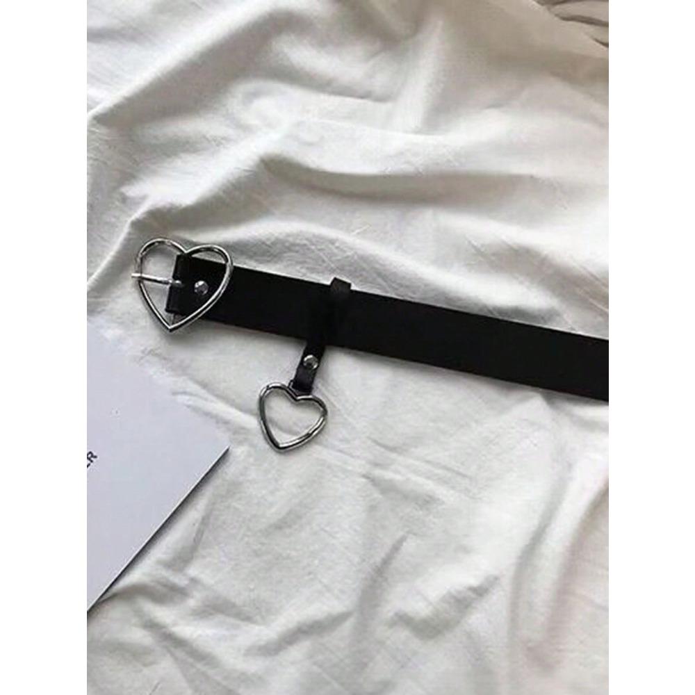 Fashionable Creative Women's Harajuku Heart-Shaped Buckle Belt with Detachable Pink Heart Pendant and Black Pu Strap
