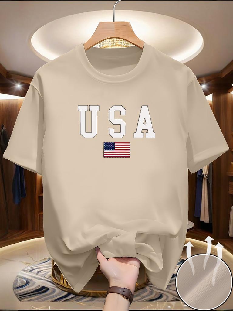 100 Pure Cotton Unisexs Casual Loose And Fashionable American Flag Printed Comfortable Short Sleeved Round Neck Tshirt Top