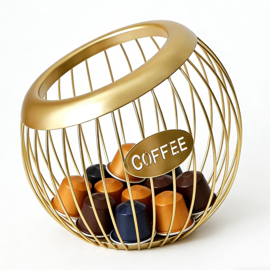 Spherical Coffee Capsule Holder Large Capacity Coffee Pod Basket Metal Wire Fruit Bowl Snack Storage for Home Kitchen