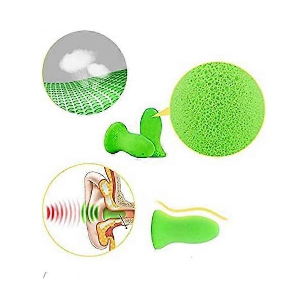 Reusable Comfort Earplugs, Polyurethane Memory Foam, Ear Cups 48.4dB Max NRR for Travel, Sleep, (Green, 3 Pairs)