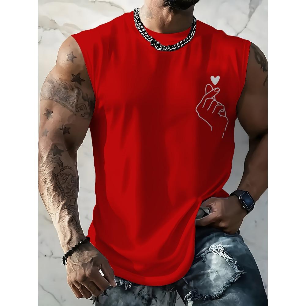[Printed Design - Not Textured] Gradient Coconut Tree Print Men's Sleeveless Tank Top, Summer Beach Style Loose Fit Casual Fitness Vest, PLUS SIZE