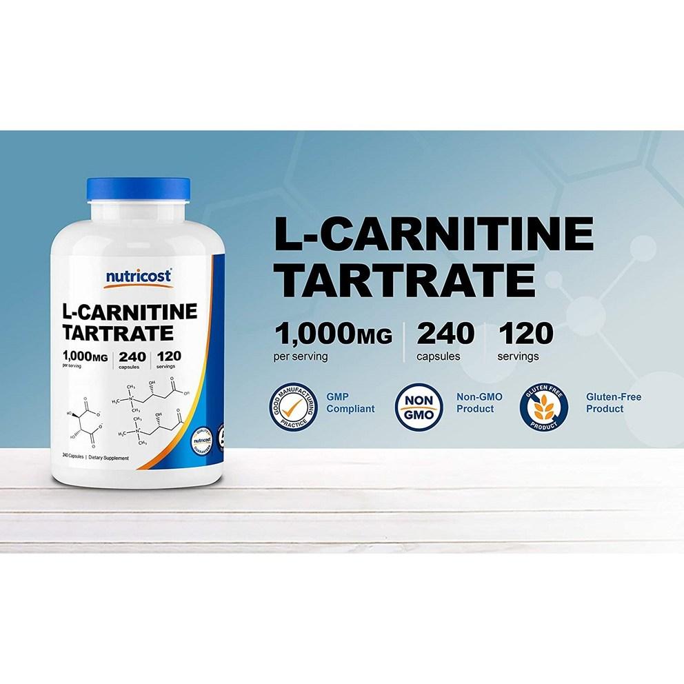 Nutricost L-Carnitine Tartrate 1000mg Capsules, 240 Count, 2 Pack