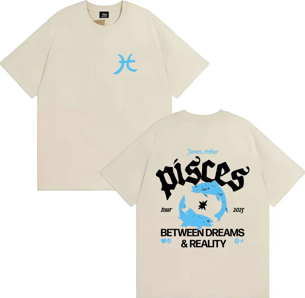 2025 Summer James Arthur Mens Pisces World Tour Tshirt Mens Hip Hop Retro Cotton Short Sleeve Loose Casual Street Wear Y2K