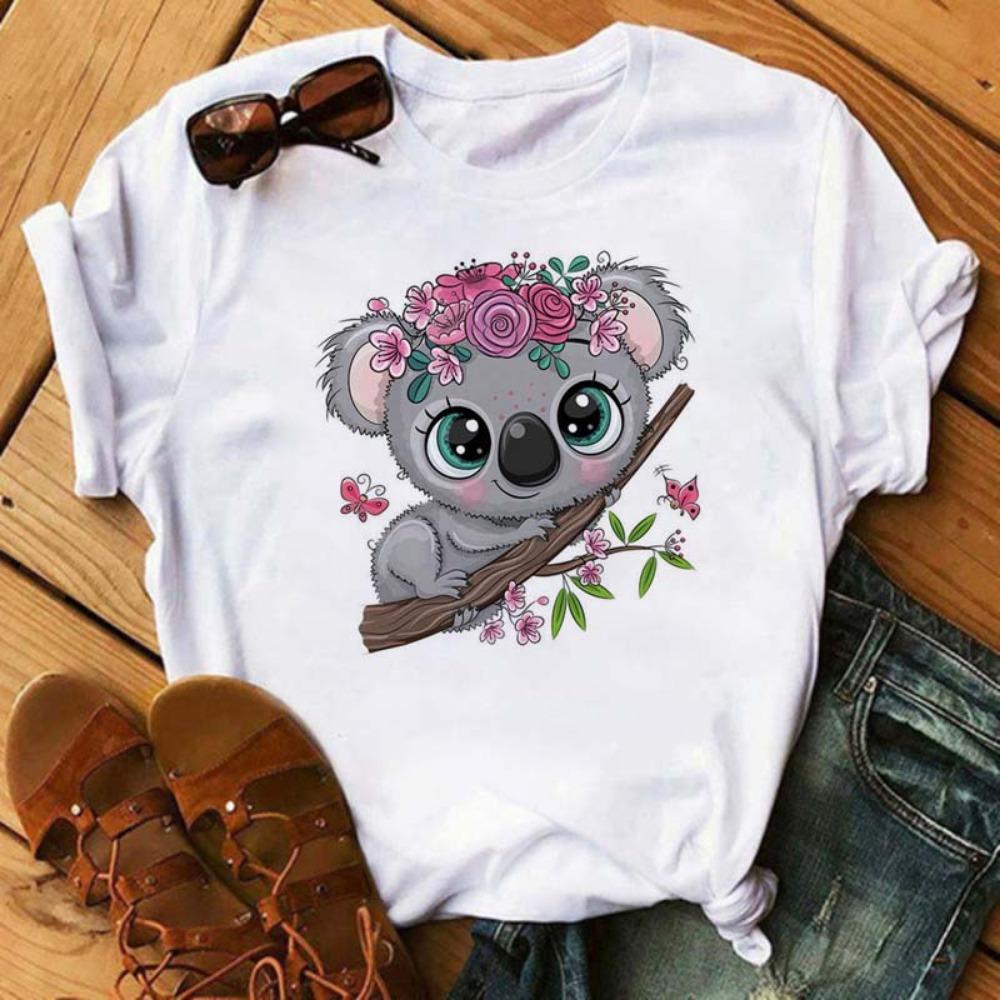 Cartoon Owl Printed T-shirt Women's Pattern Shirt Casual Short Sleeve Black Women's T-shirt O-neck Harajuku T-shirt