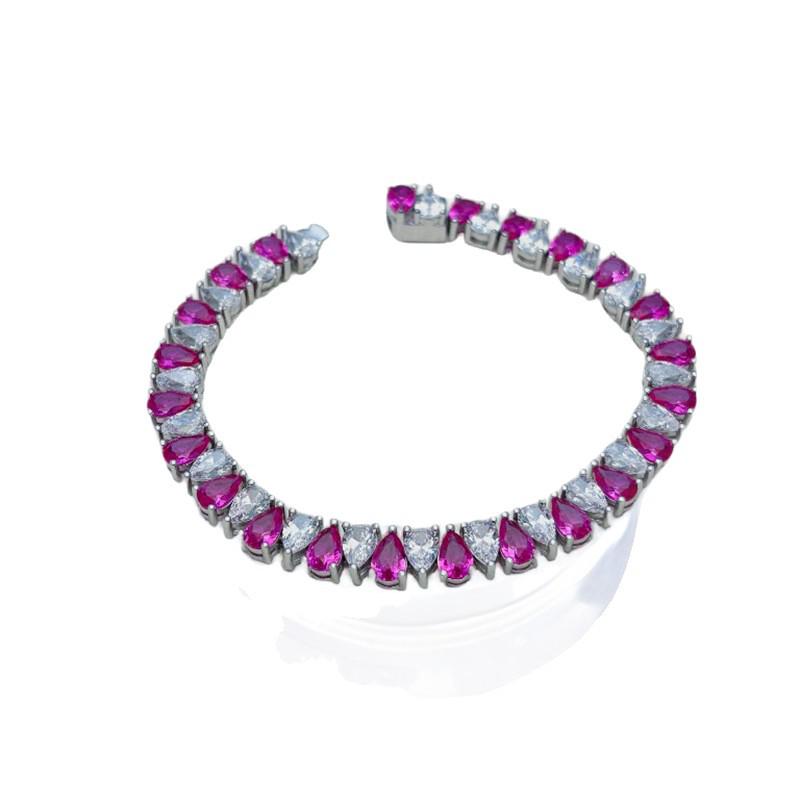 Hochwertiges zweifarbiges S925 Sterling Silber Tropfen Zirkon & Zucht Rubin Armband