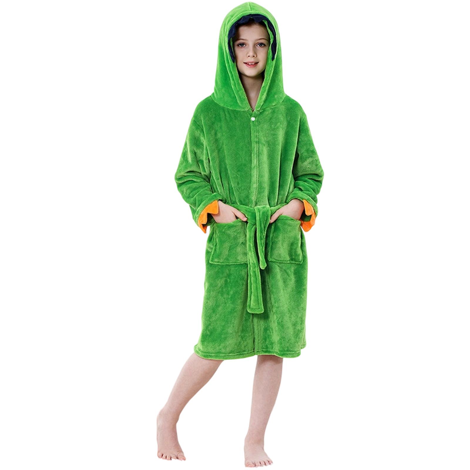 

Children s Fashionable Casual Fleece Hooded Nightgown Button Pocket Skirt Nightgown 120 зелёный