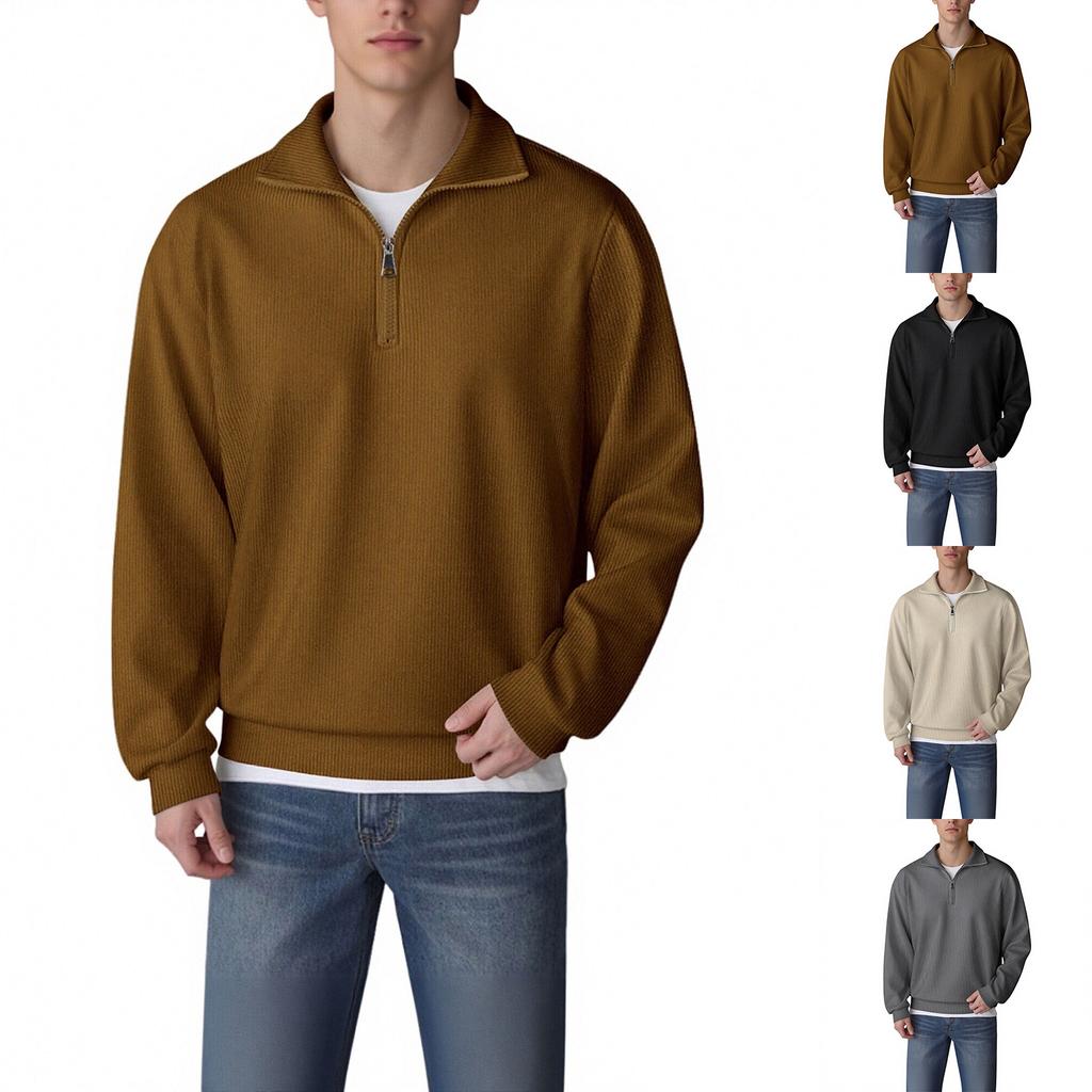 Men's Loose Zipper Long Sleeved Corduroy Casual Sweatshirt