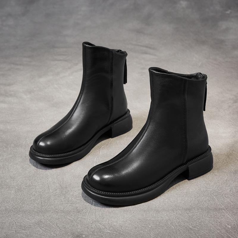 Autumn and winter new retro polished short boots women's handmade first-layer cowhide Martin boots comfortable and versatile women's shoes tide