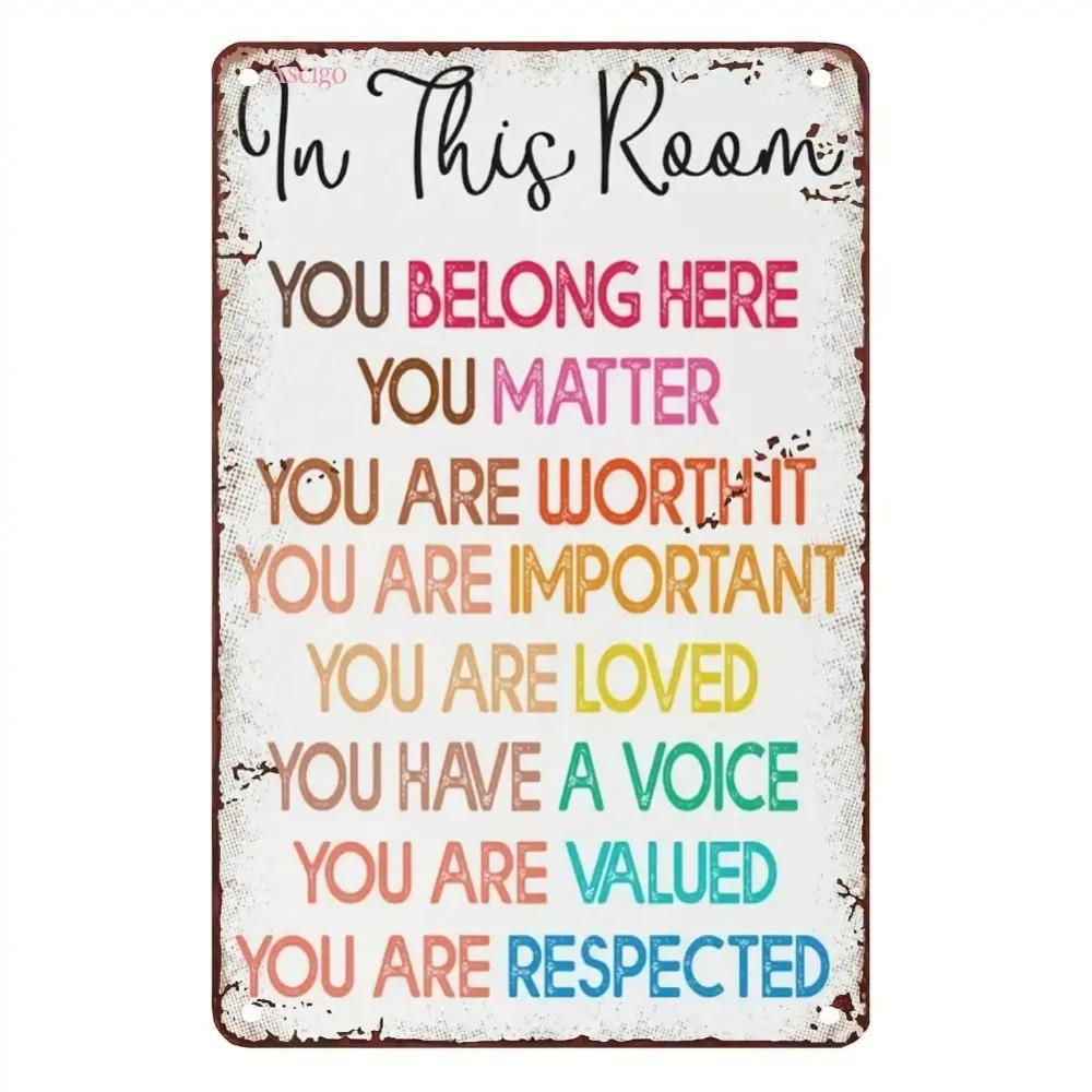 Vintage Rainbow Metal Sign You Belong Wall Art Decor for Home Bedroom Classroom