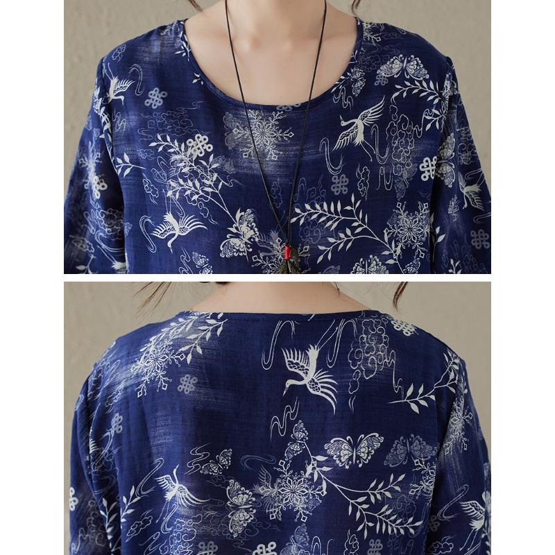 DIMANAF 2025 Plus Size Women Spring Summer Dress Vintage Lady Long Dress Floral Style Loose Maxi Dress Printing