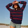 Women's Striped Half Zip Long Sleeve Pullover Sweatshirt Casual Loose Fit Top