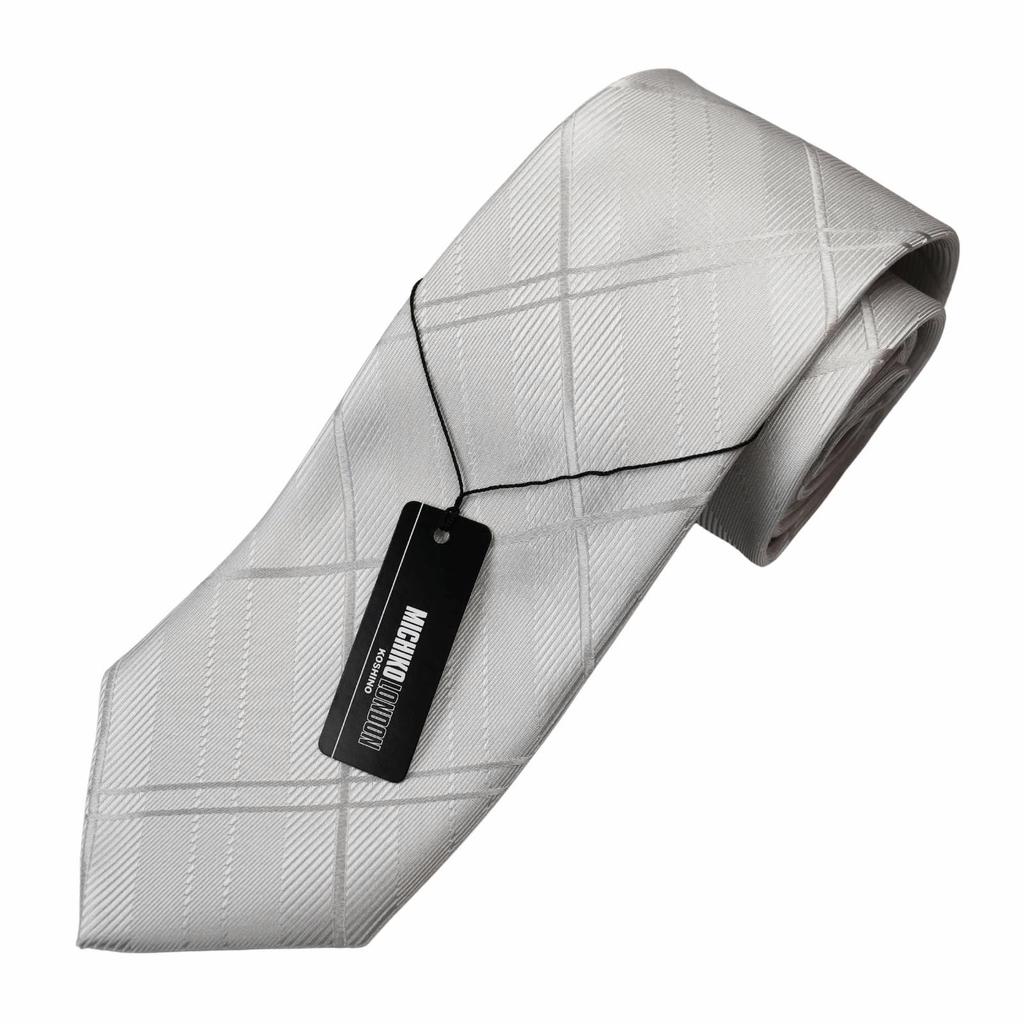 [Michiko London] Formal Silver Long Tie, Approx. 170cm Total Length, 8cm Wide Blade (Suitable for Larger Sizes), Gift Box Included, Perfect for