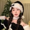 Red Cherry Bow Atmosphere Christmas Hat Winter Girl Black Plush Photo Prop