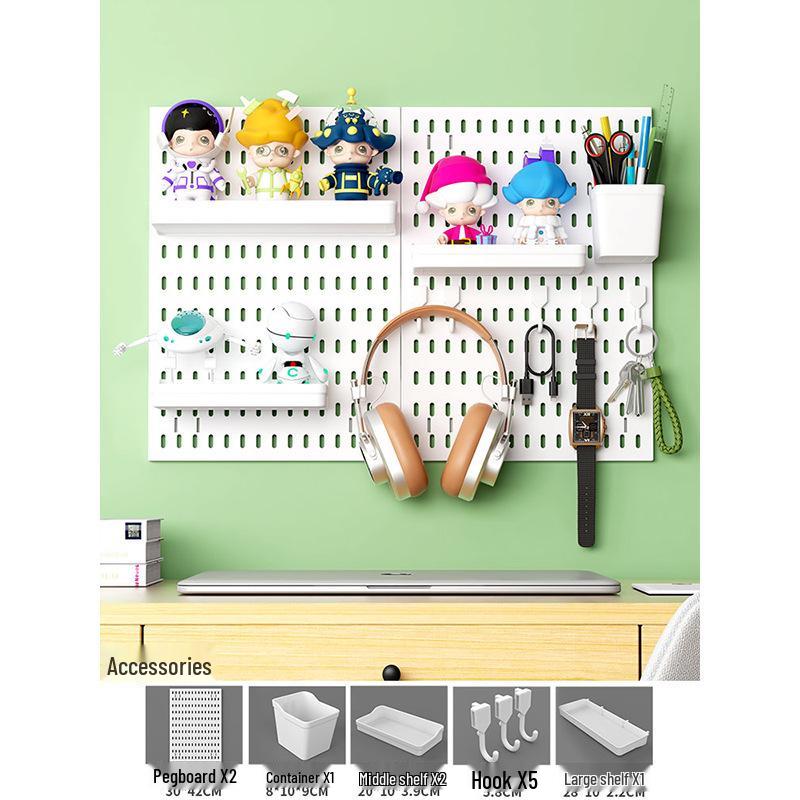 No-Drill Wall-Mounted Pegboard: Customizable Storage Hooks & Baskets Display for Home or Study Room.