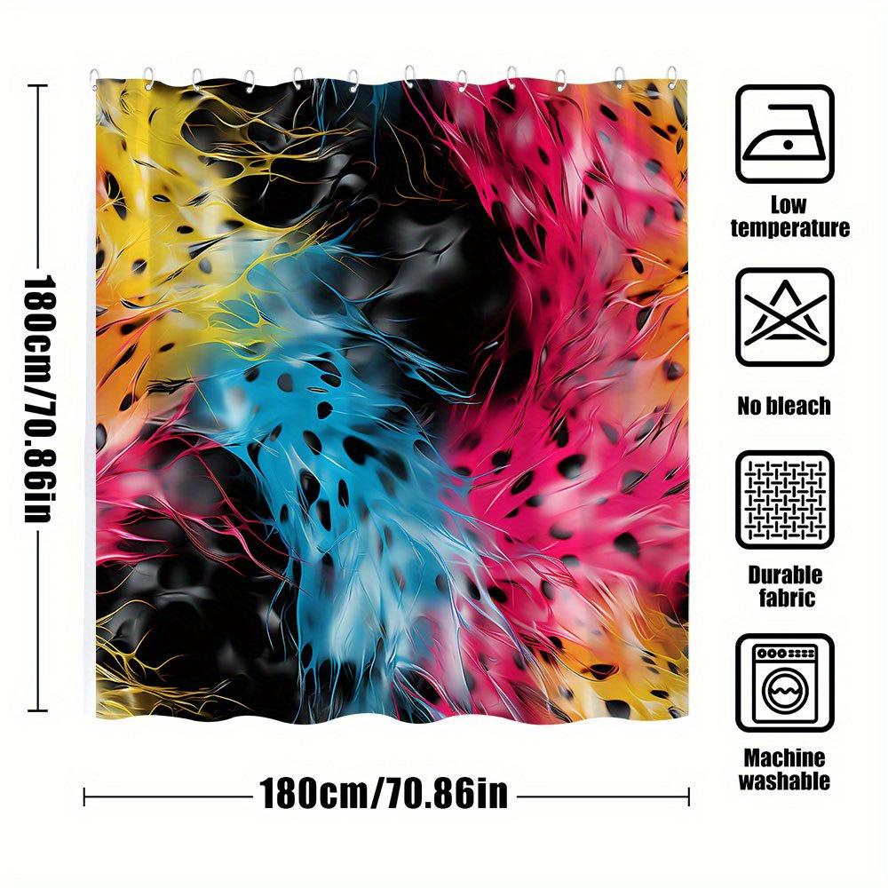1pc Vibrant Neon Swirls Bath Curtain - Abstract Art with Yellow, Pink, Red, Blue, Black Fluid Lines, Glossy Finish, Modern Futur