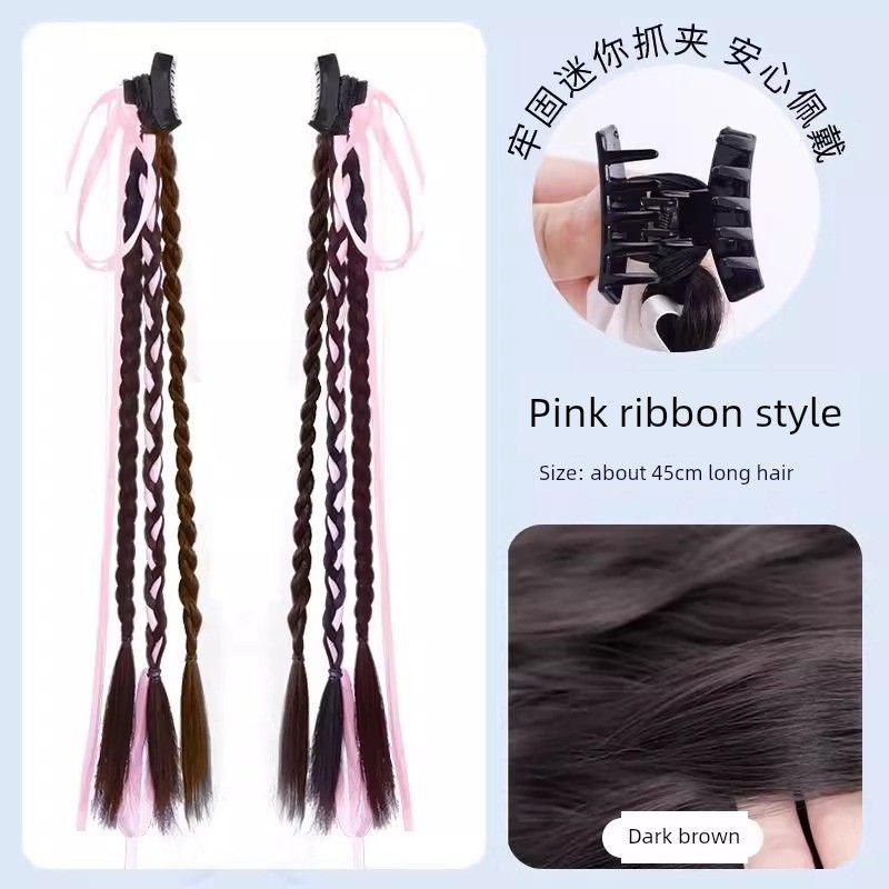 False Braids Women's Grip Ribbon Hair Accessory for Ponytail Low Tie Bows Pairs Cable Stitch Long Braid New Chinese Wig