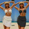 European & American Sexy Three-Piece Set: Long Mesh Dress & Print Bikini Swimsuit