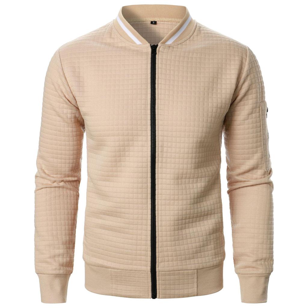 Men's Plaid Zip-Up Stand Collar Cardigan Sweatshirt Jacket
