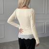 New Soft-colored Plain-neck Drawstring Lace Long-sleeved Top
