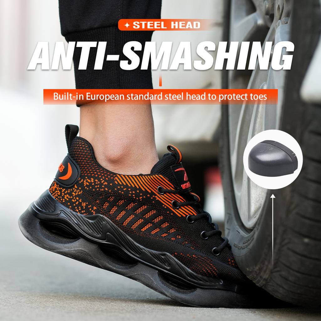 Oddychające Buty Bezpieczeństwa Męskie Lekkie Trampki Robocze Buty z Podnoskiem Stalowym Puncture-Proof Buty Ochronne Niszczone Męskie Buty