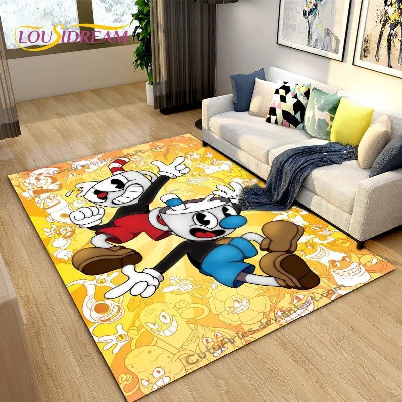 Alfombra de juego de Cuphead y Mugman, ideal para sala de estar, dormitorio, sofá, decoración, alfombra antideslizante para niños.