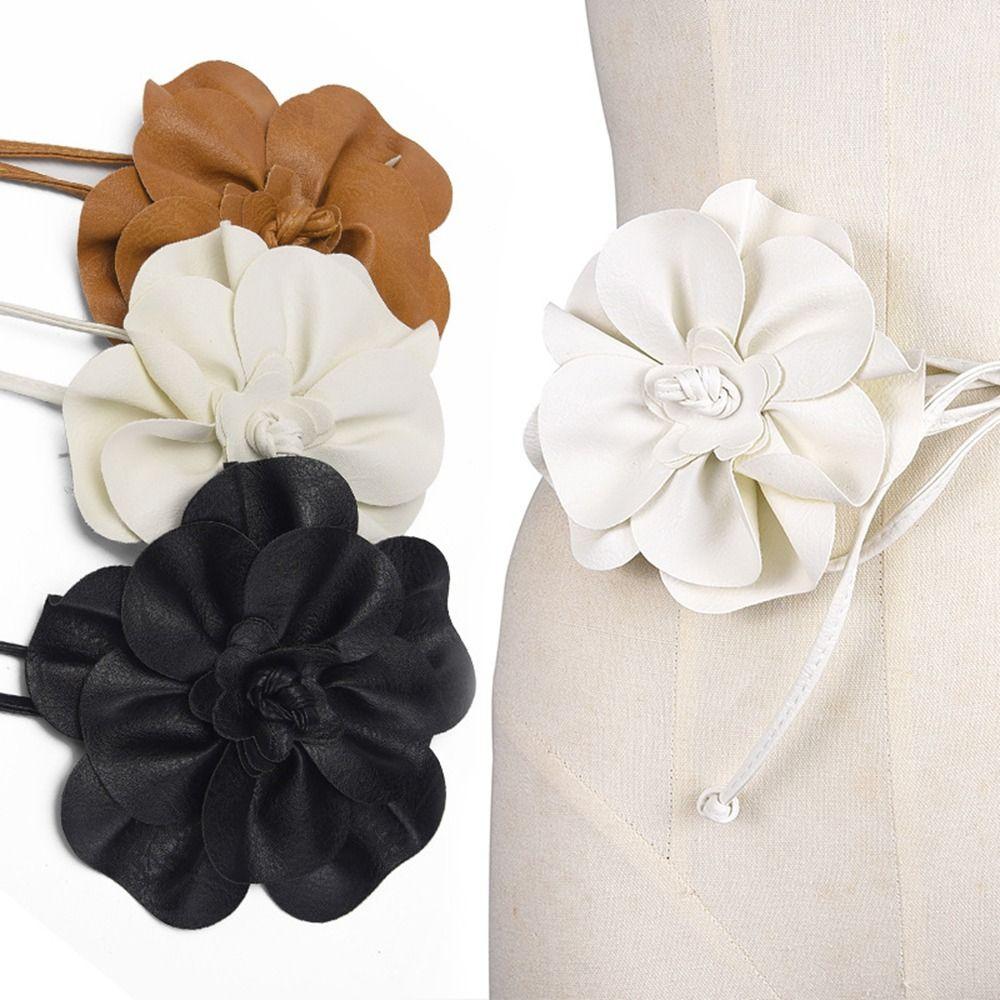 Fashion PU Leather Flower Rope Belts Decorative Luxury Floral Waist Chain DIY Waist Bands For Skirts Jeans Dress Clothes