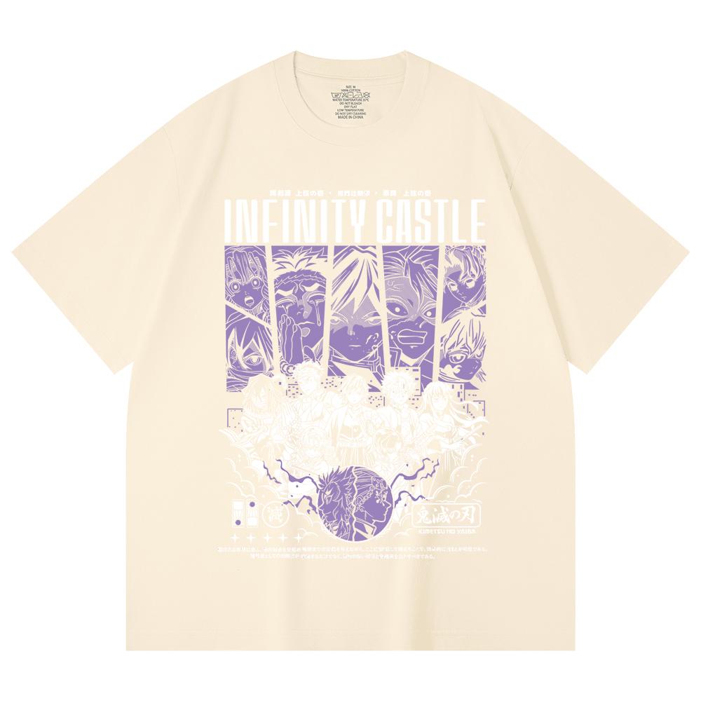 230 Gsm 100% Cotton Demon Slayer V90 Infinity Castle Print Unisex Heavy Cotton T Shirt