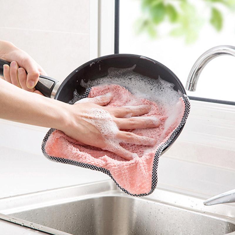 

25x25CM Coral Fleece Kitchen Towel Dishcloth Dish Washing Towel Pink