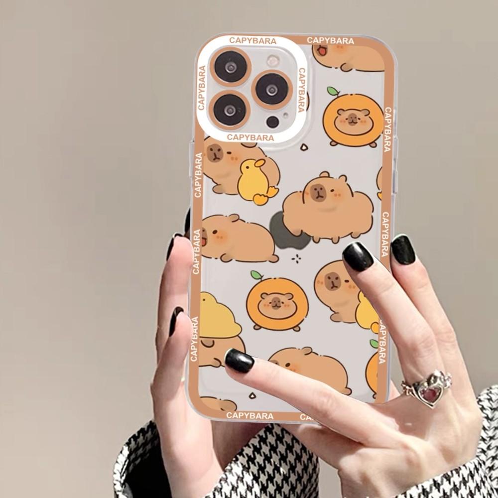 Cartoon Capybara Phone Case For iPhone 15 14 13 12 11 Pro Max XS X XR Mini Protective Cover
