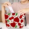 Cosmetic Storage Bag Heart And Cherrt Printing Contrast Color Makeup Organizer Zipper Closure Large Capacity Portable with Hanging Strap Beauty Bag