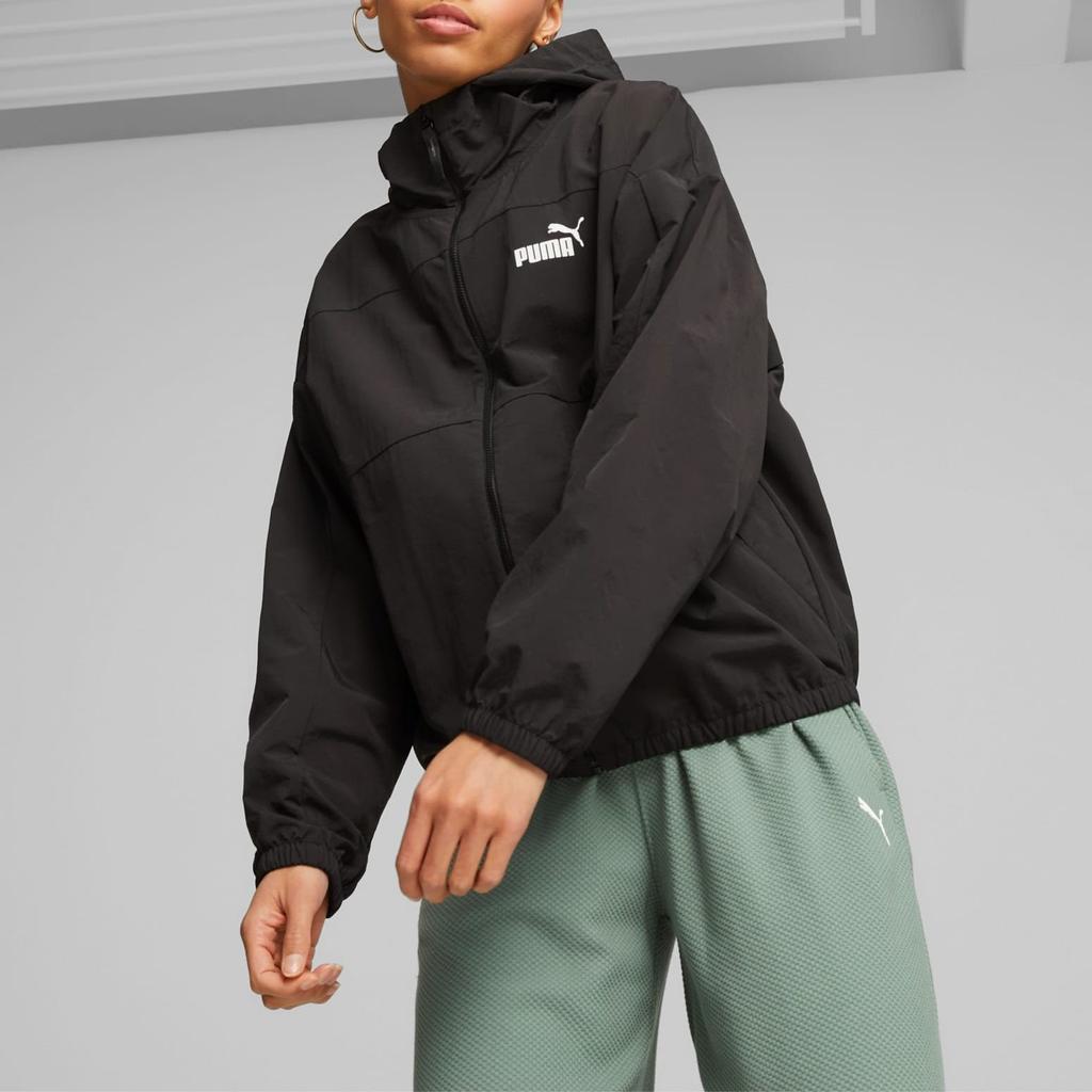 Puma Oversized Hooded Windbreaker Solid Color Casual Jacket Women Jackets Black 675372-01