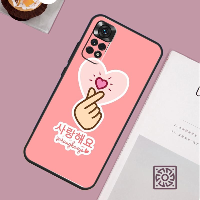 Cute Korean Saranghae I Love You Case For Xiaomi Redmi Note 14 Pro 13 12 11 10 15 Pro Plus Redmi 15C 15 14C 13C 10C 12C Cover