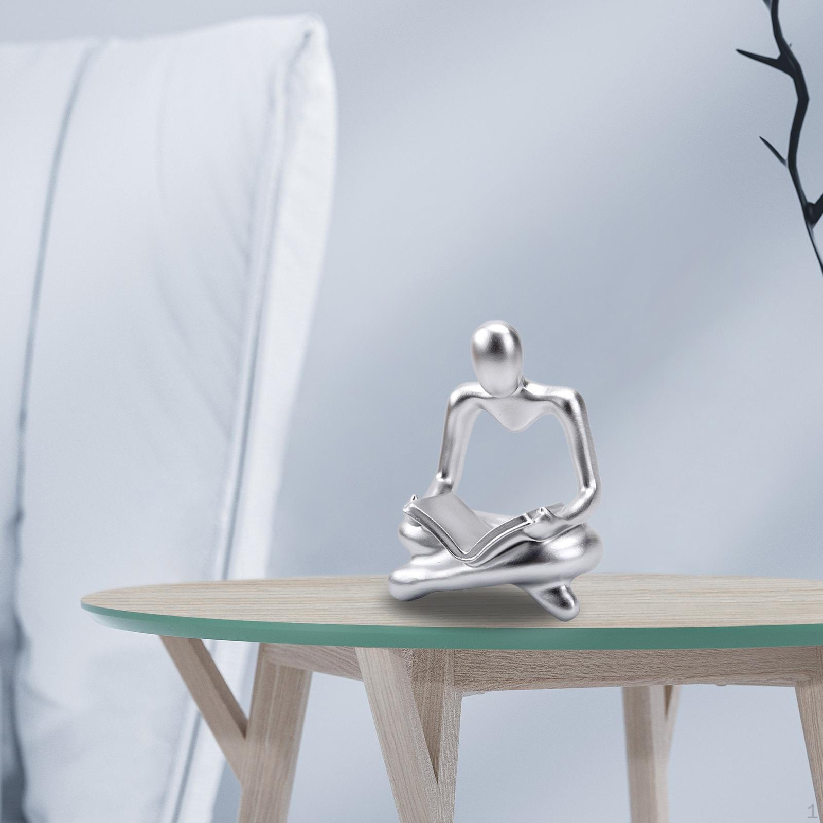 Creative Abstract Thinker Statue Figurine Collectable Decorative Resin Sculpture for Desktop Living Argent