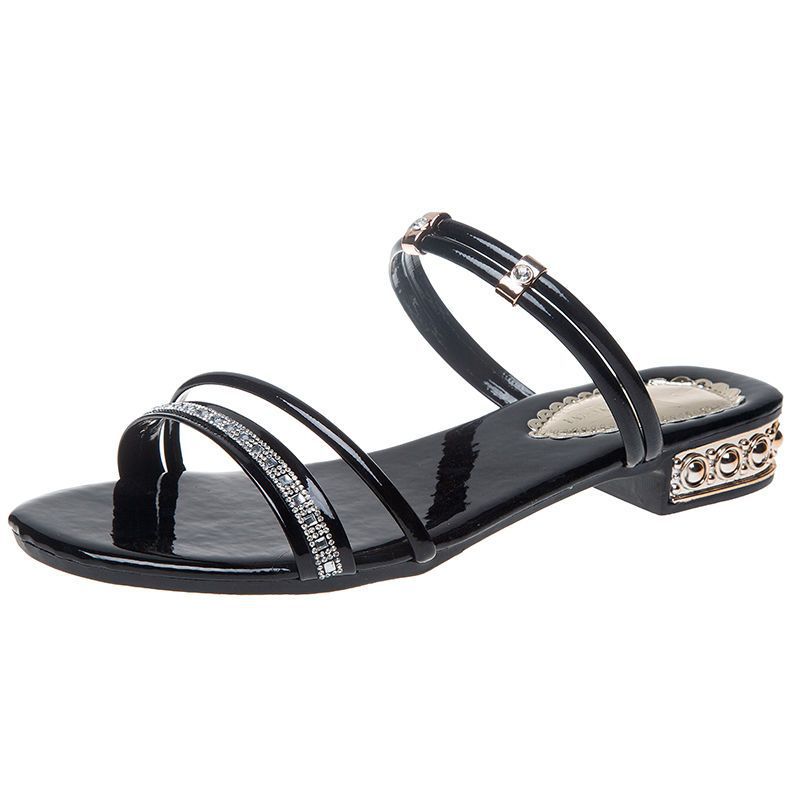 Two wear high-end sandals for women's summer wear 2025 new Korean version of versatile fashion women's low-heeled large-size rhinestone sandals
