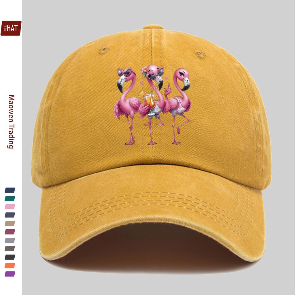 PC Flamingo-Print Baseballkappe mit leuchtend pinkem Flamingomuster, Modebrillen und Eiswürfel-Design, Party-Dekorationshut