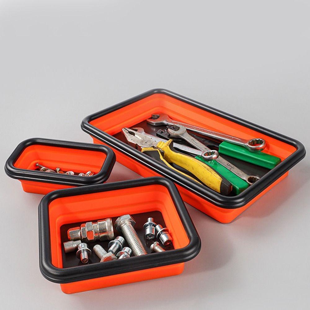 3Pcs Strong Magnet Collapsible Parts Tray Collapsible Silicone Tray Set Carpenter Tool