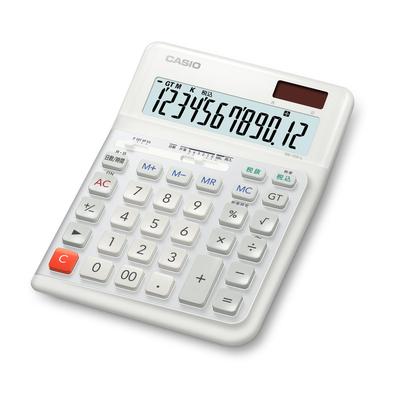 Casio Ergonomiczny Kalkulator dla Leworęcznych Obliczenia Czasu 12 Dni Biurkowy Certyfikat Eco Mark Ludzie, Cyfry i Funkcja, Typ, Biały, DE-12D-L-WE-N,