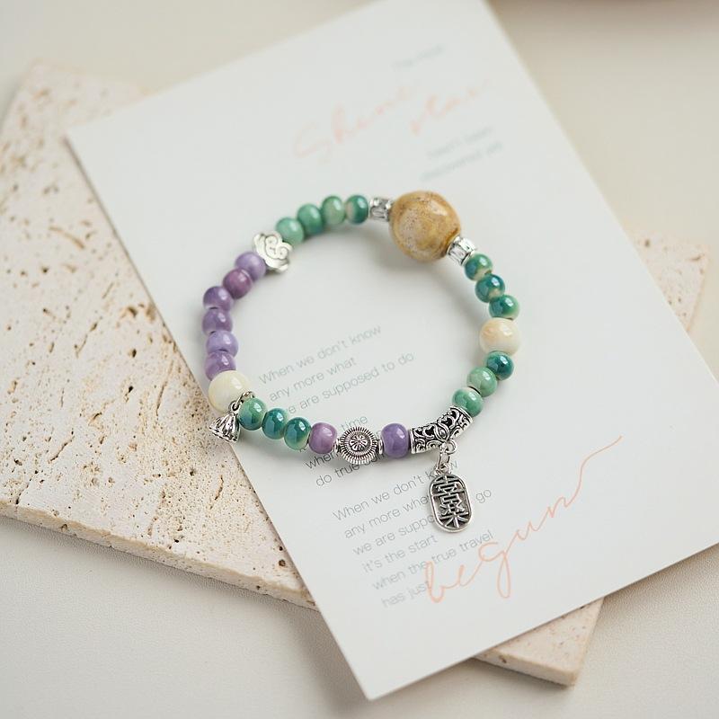 Literary Bracelet Maillard Color Jingdezhen Ceramic Bracelet Female Gift Student National Style Creative National Style Accessories