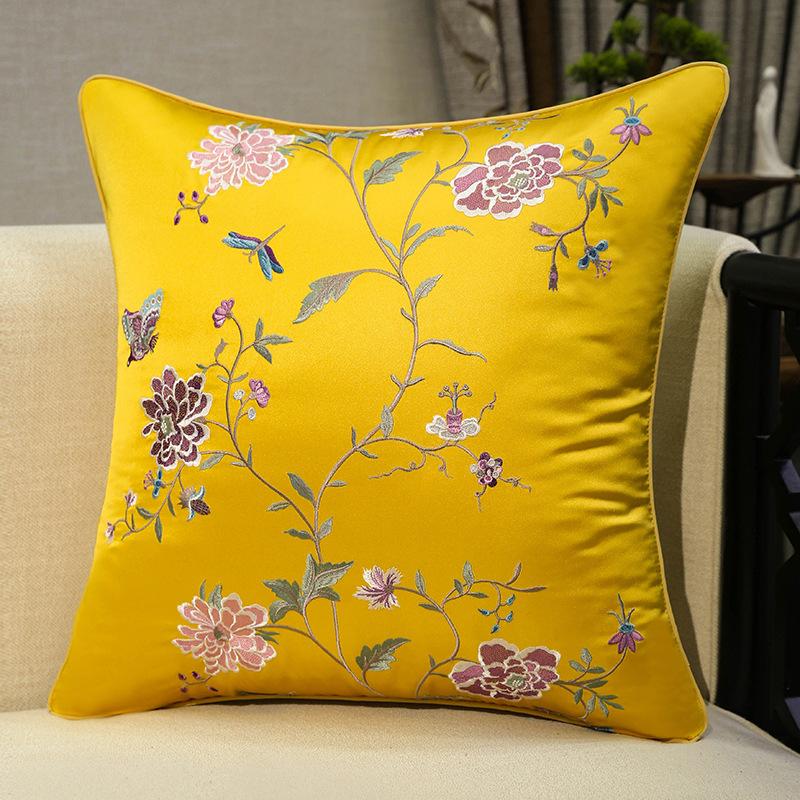

Chinese-style Embroidery Throw Pillow Redwood Sofa Cushion Cover Headboard Flowers Solid Wood Chair Lumbar Support Cushion Cover 35x50cm 1pcs