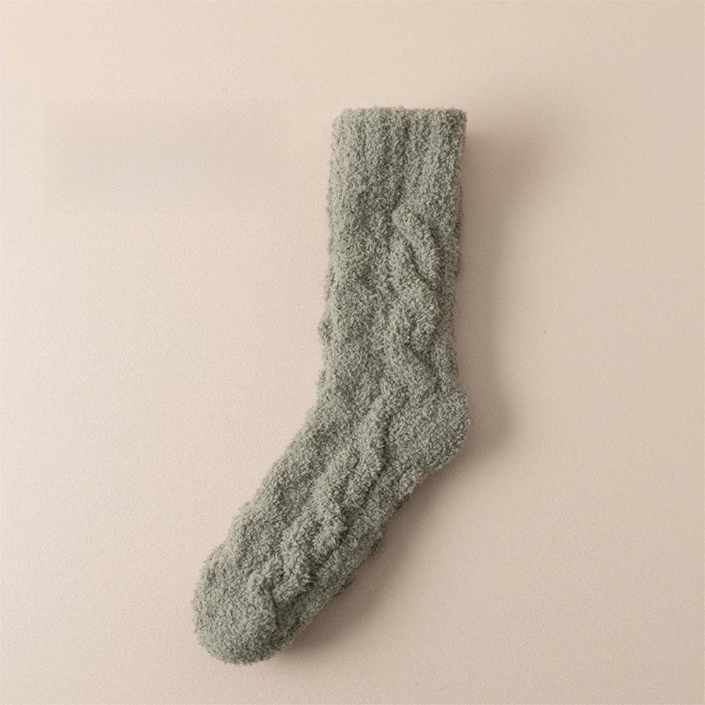 New Winter Coral Velvet Socks Warm Solid Color Cotton Socks Fluffy Soft Floor Socks Sleep Socks