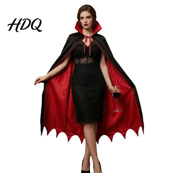 Halloween Costume Cape Vampire Cloak with Stand Up Collar, Medieval Gothic Festival Atmosphere Clothing Black Red for Cosplay, Masquerade, Fancy Dance