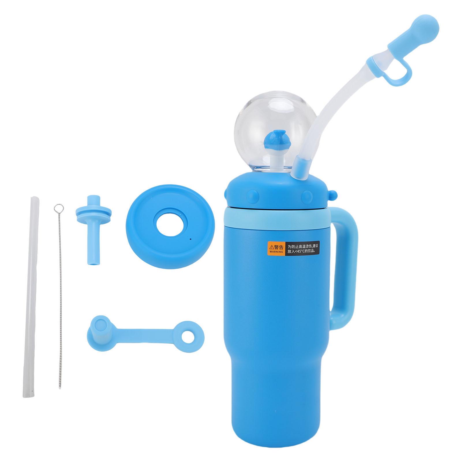 Insulated Water Bottle Whale Fountain Spill Proof Stainless Steel 710ML Water Bottle Silicone Straw with Handle for School 710ML
