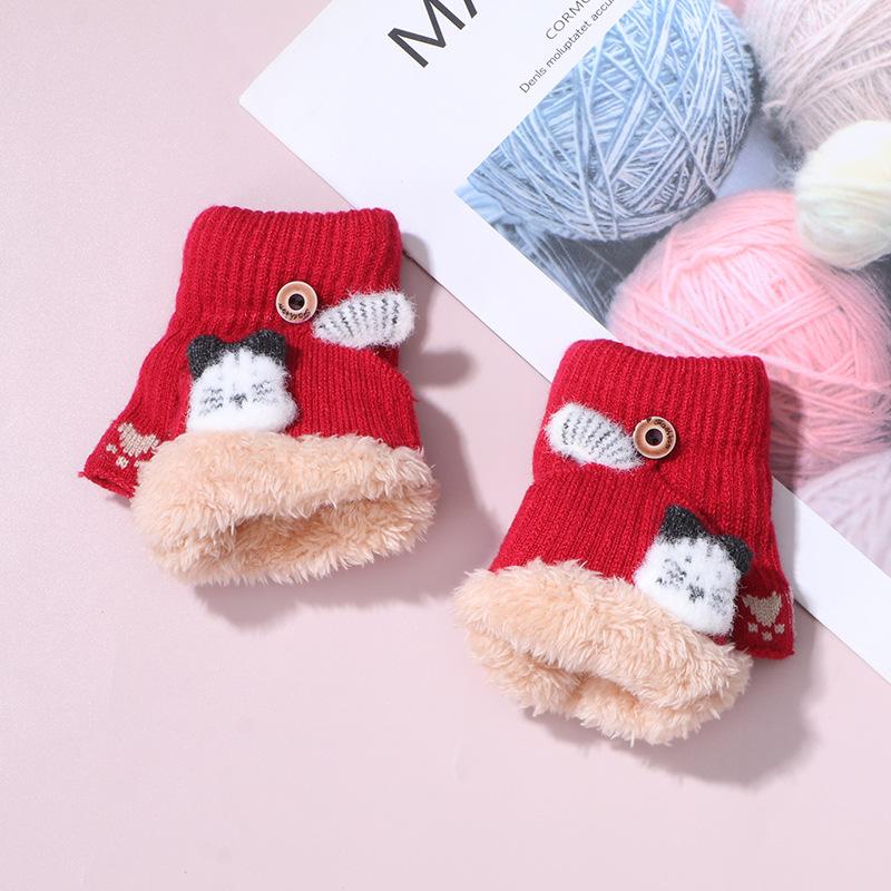 

Jiatu зимние теплые бархатные утолщенные холодные рождественские мультяшные детские варежки без пальцев с откидным верхом и оленями average size