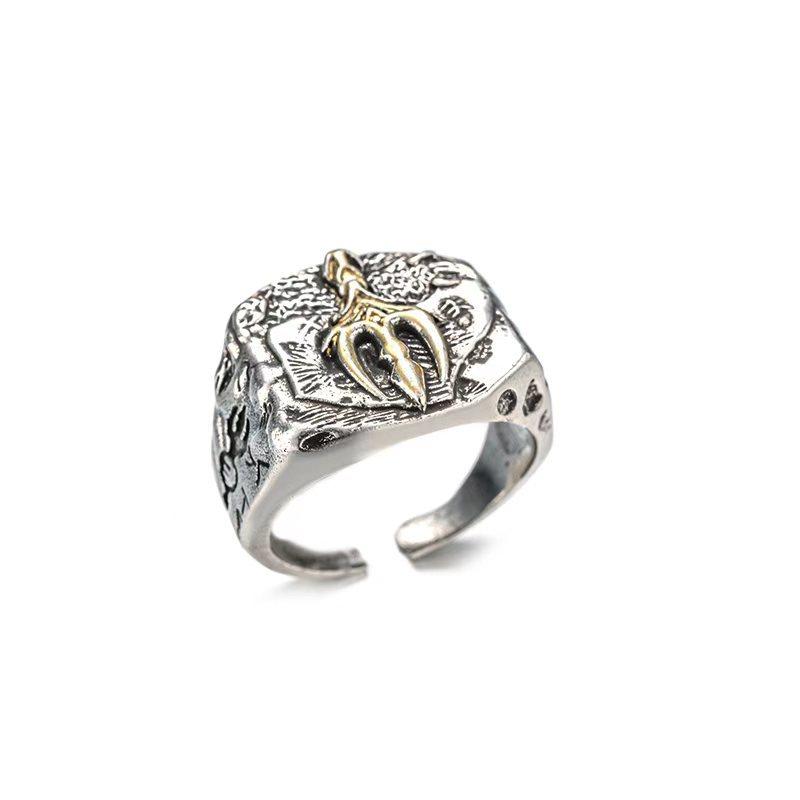 JMXD-Fashion Poseidon's Wrath of Ice Trident Silver Ring Trendy Men's Silver Jewelry Personalized Retro Ring